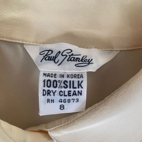 Vintage 1980’s Silk Blouse Paul Stanley Secretary Button Up Size 6 Cream, D23 - Picture 8 of 9